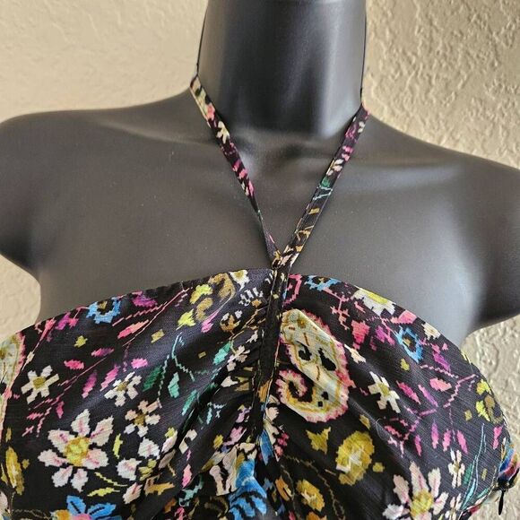 NWOT Zara Ruched Flower Halter Mini Dress - Picture 4 of 9